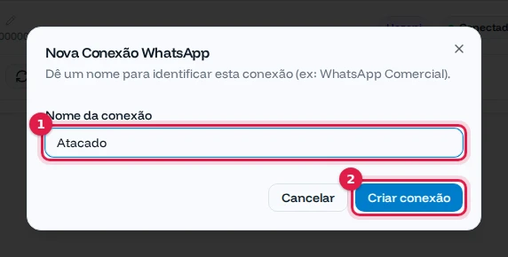 Janela Nova conexão WhatsApp com o nome Atacado