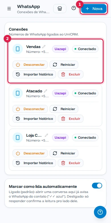 Tela de conexões de WhatsApp no celular