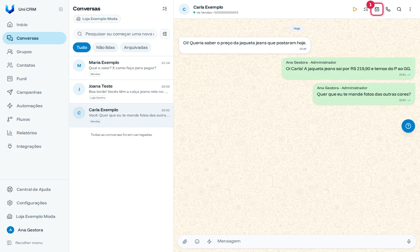 Conversa com o botão de follow-up destacado no topo