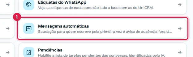 Tela de Configurações com o cartão Mensagens automáticas destacado
