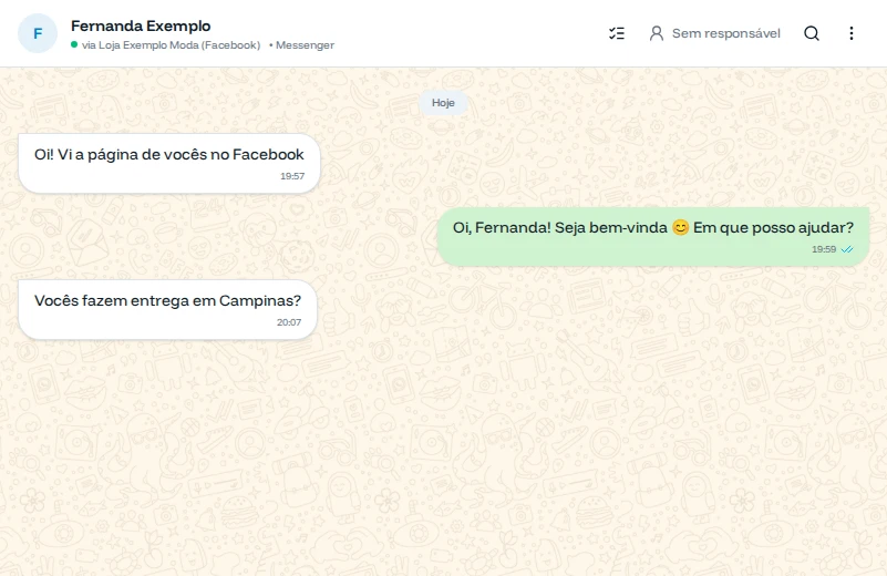 Conversa da Fernanda Exemplo pelo Messenger