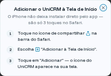 Instruções de como adicionar o UniCRM à Tela de Início do iPhone