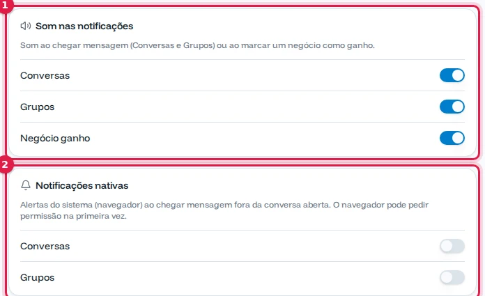 Opções de som e de notificações nativas na Personalização