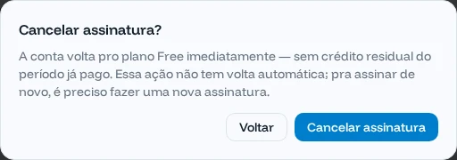 Confirmação de cancelamento da assinatura