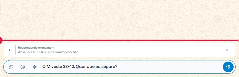 Caixa de mensagem respondendo à pergunta Qual o tamanho do M