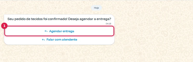 Mensagem de fornecedor com os botões Agendar entrega e Falar com atendente
