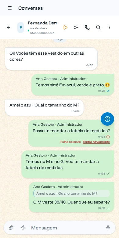 Conversa aberta no celular com a caixa de mensagem